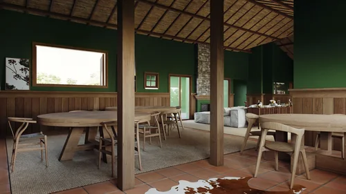 Interiores em madeira e pedra